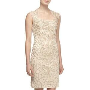 Sue Wong Nocturne Beaded Cocktail Dress Nude Pink Size 12 Neiman Marcus NWT